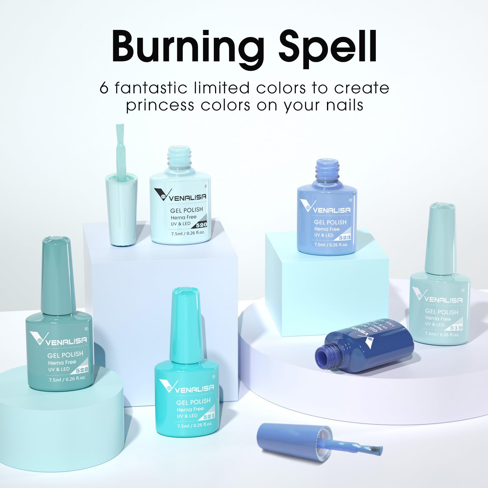 VENALISA 6-Color Light Blue Gel Nail Polish Set – HEMA-Free, UV/LED Soak Off