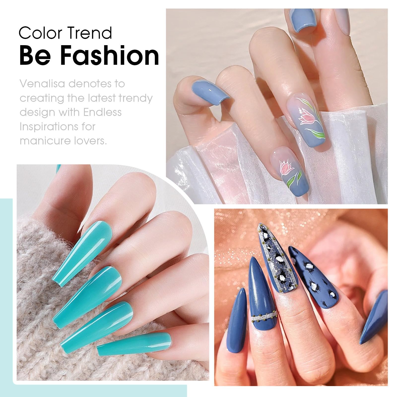 VENALISA 6-Color Light Blue Gel Nail Polish Set – HEMA-Free, UV/LED Soak Off