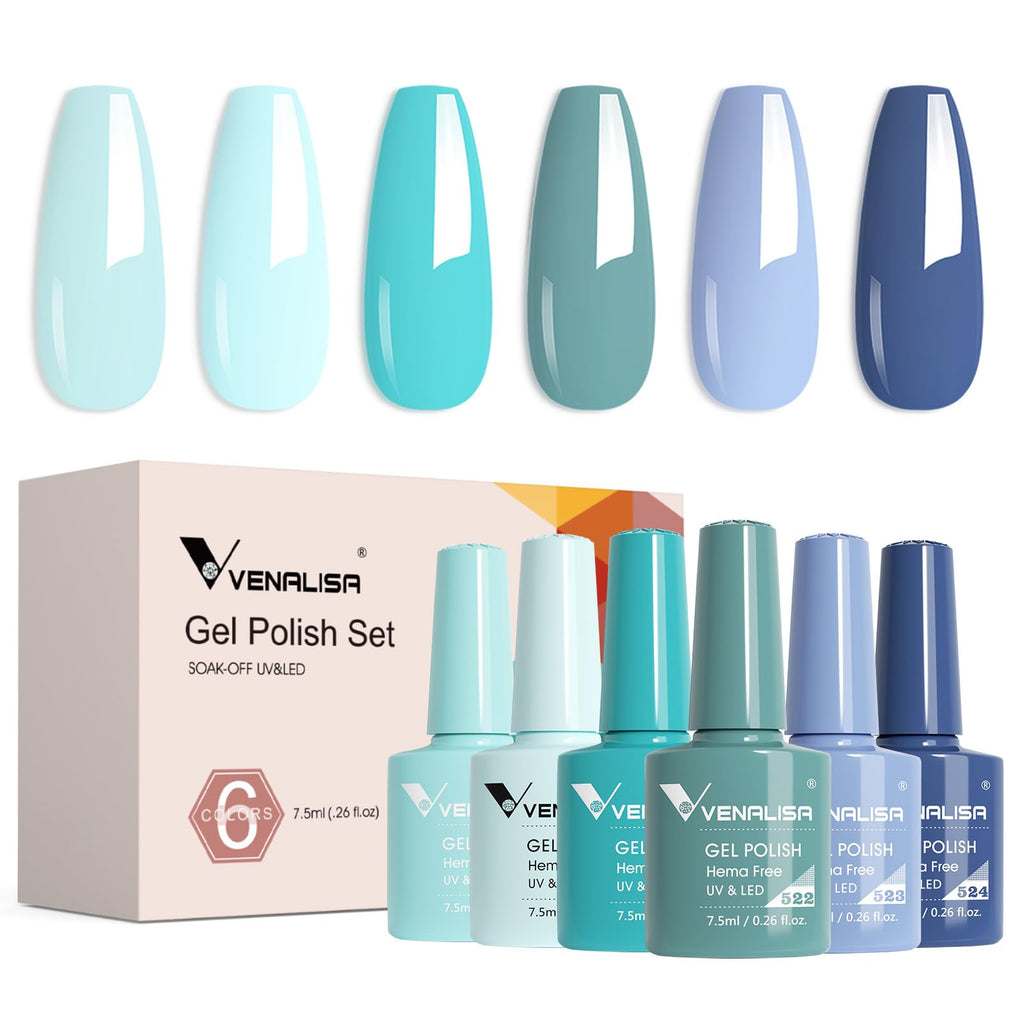 VENALISA 6-Color Light Blue Gel Nail Polish Set – HEMA-Free, UV/LED Soak Off