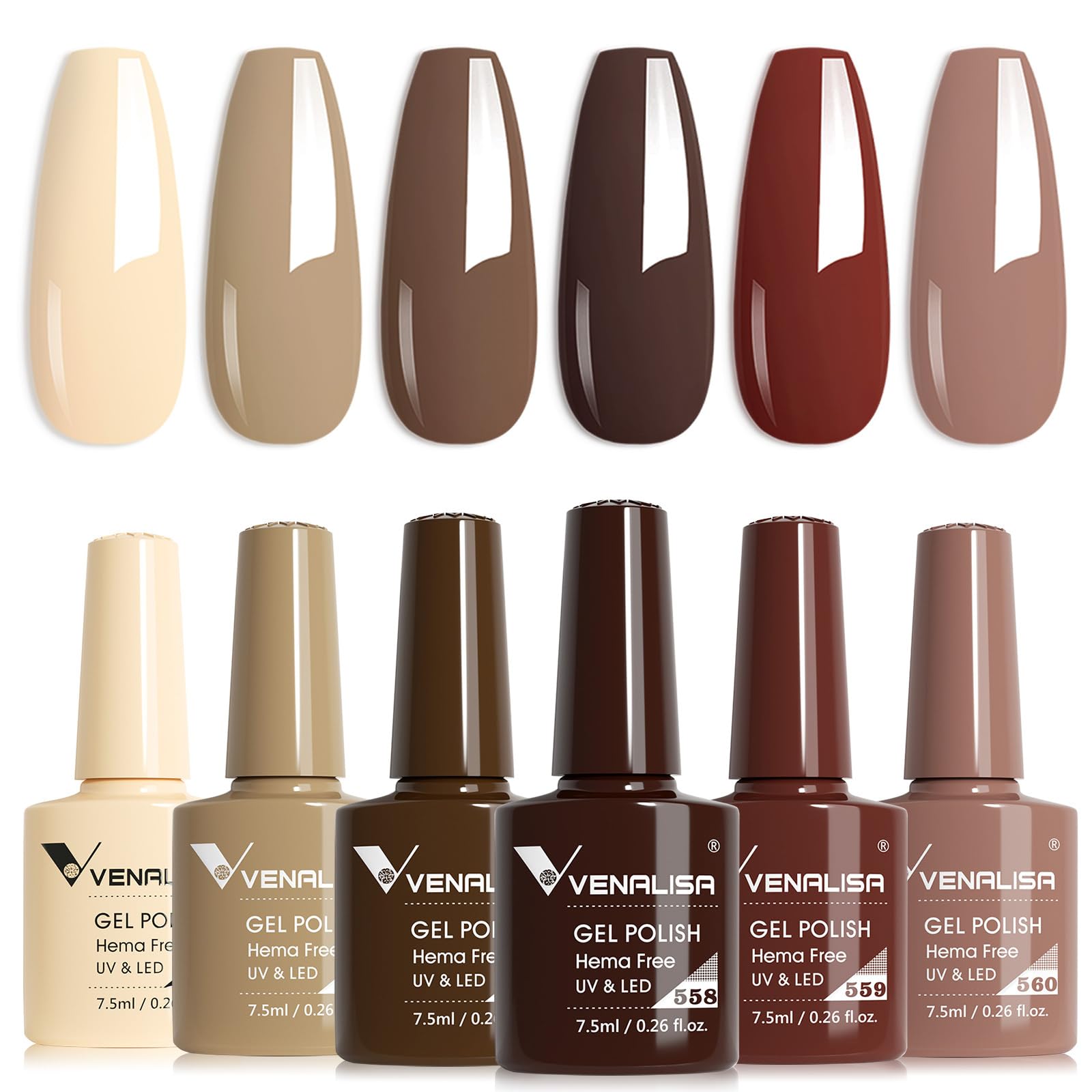 VENALISA Brown Gel Nail Polish Set — 6 Rich Neutral Browns for Fall & Winter