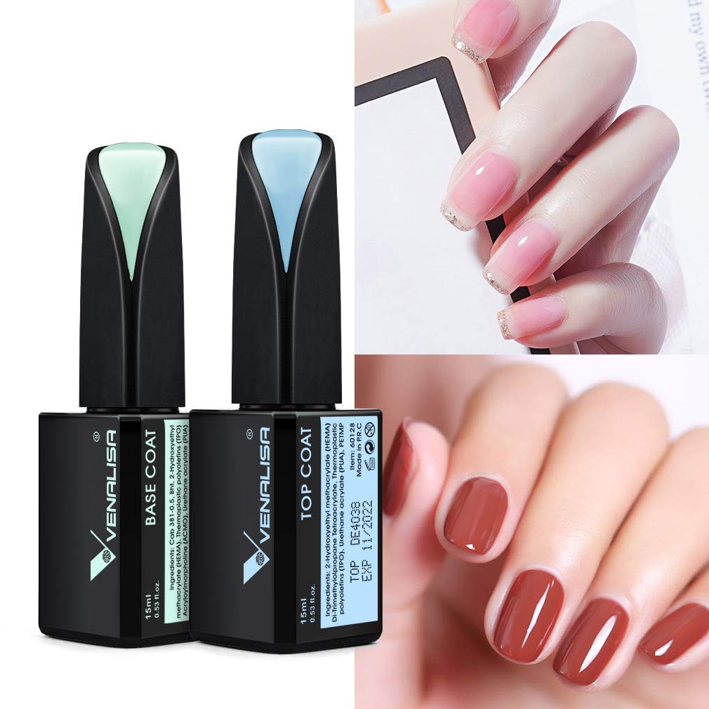 VENALISA 2-Piece 15ml Gel Nail Base & Top Coat Set – No-Wipe, High-Gloss