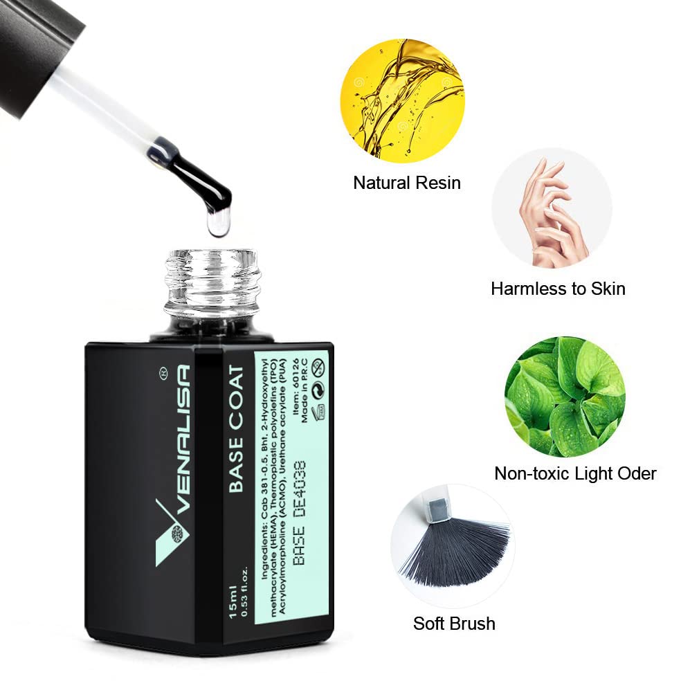 VENALISA 2-Piece 15ml Gel Nail Base & Top Coat Set – No-Wipe, High-Gloss