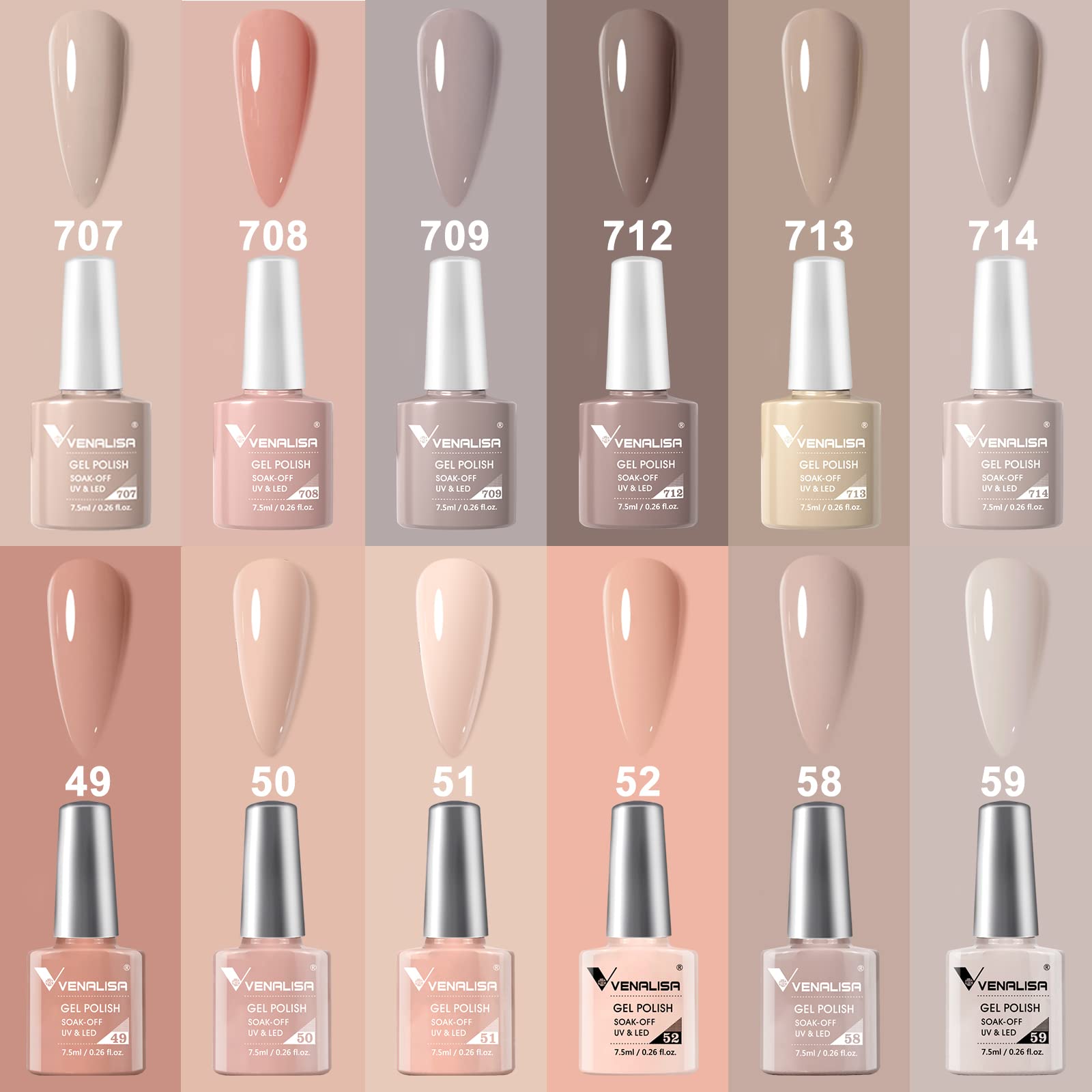 VENALISA Gel Nail Polish Set — 12×7.5ml Nude & Pink Shades for All Seasons