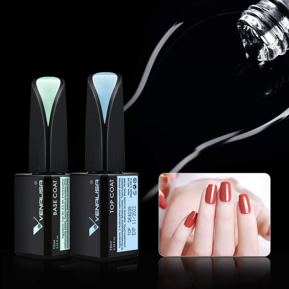 VENALISA 2-Piece 15ml Gel Nail Base & Top Coat Set – No-Wipe, High-Gloss