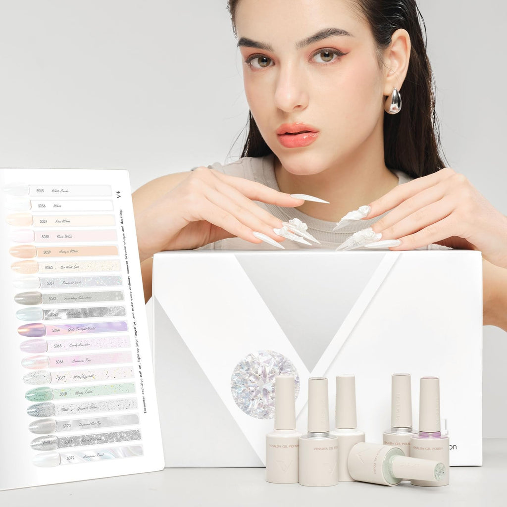 V VENALISA V4 Gel Nail Polish Set – 22 Pieces, 18 Colors + Color Card, Cat Eye Milky White Glitter – DIY Salon at Home