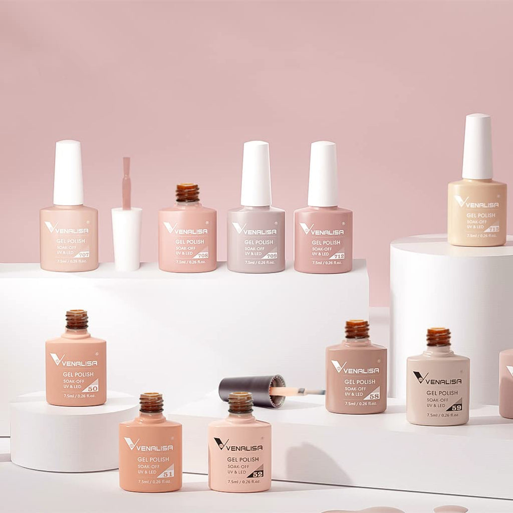 VENALISA Gel Nail Polish Set — 12×7.5ml Nude & Pink Shades for All Seasons