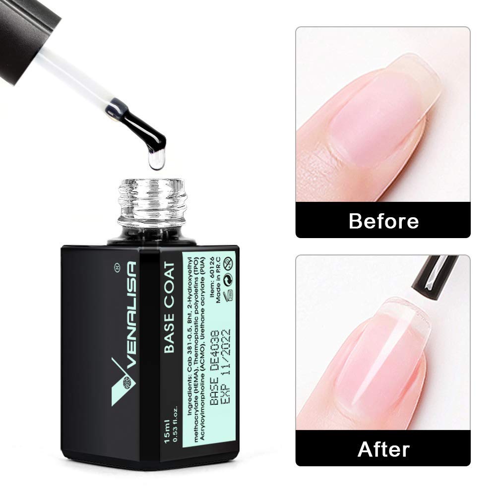 VENALISA 2-Piece 15ml Gel Nail Base & Top Coat Set – No-Wipe, High-Gloss