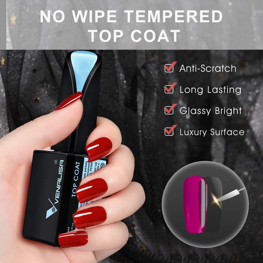 VENALISA 2-Piece 15ml Gel Nail Base & Top Coat Set – No-Wipe, High-Gloss