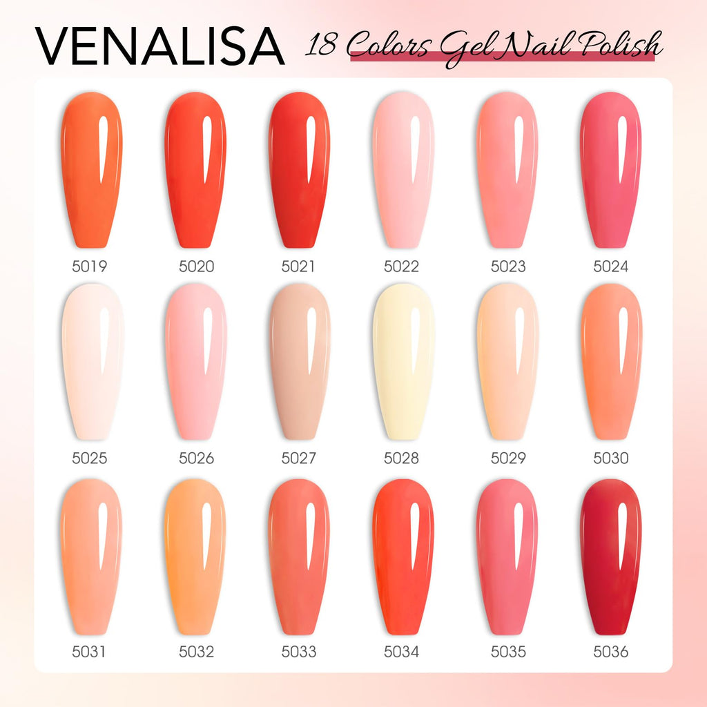VENALISA V2 22-pcs Gel Nail Polish Set - 18 Colors, Color Card, Base & Top Coats