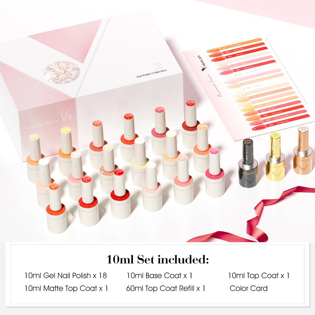 VENALISA V2 22-pcs Gel Nail Polish Set - 18 Colors, Color Card, Base & Top Coats