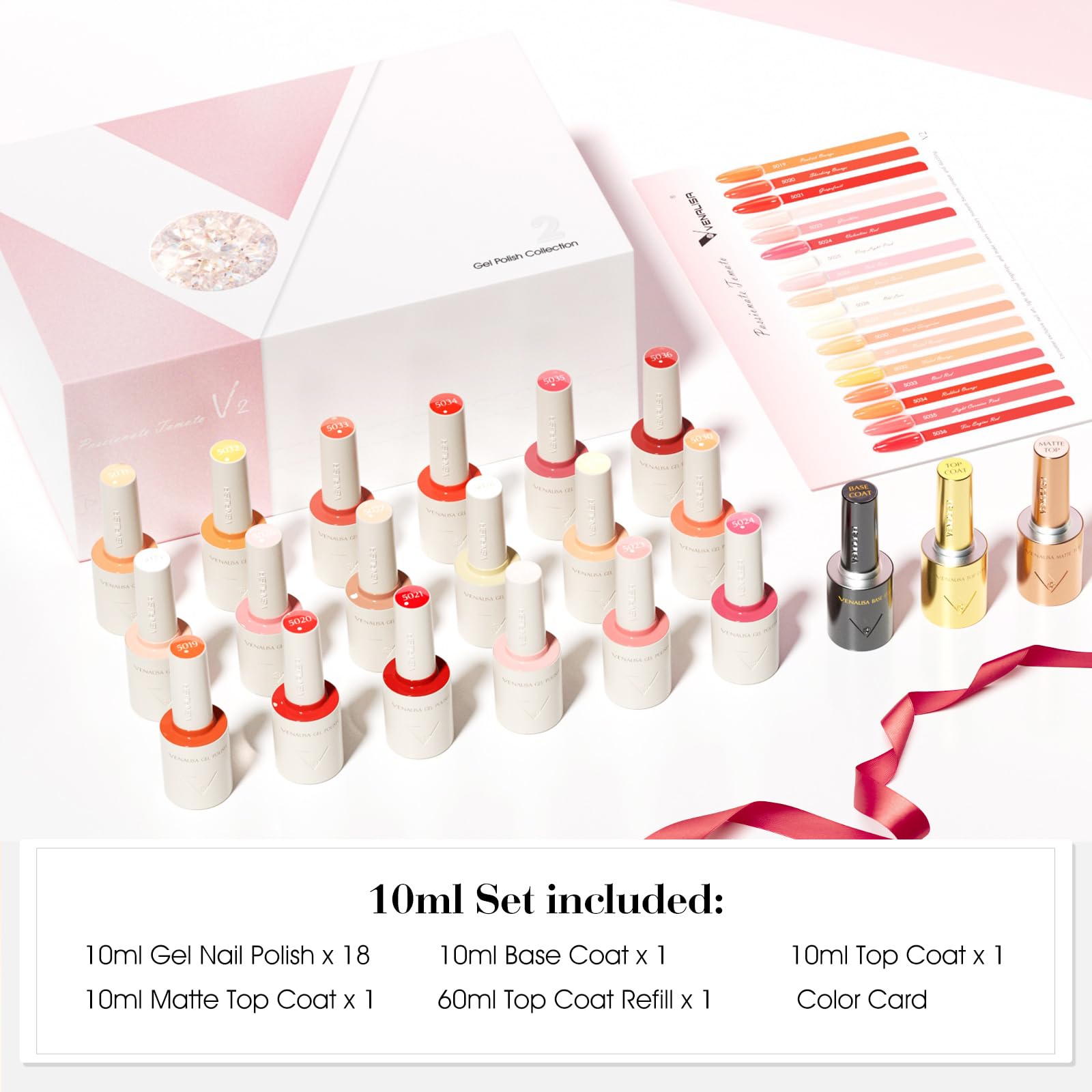 VENALISA V2 22-pcs Gel Nail Polish Set - 18 Colors, Color Card, Base & Top Coats