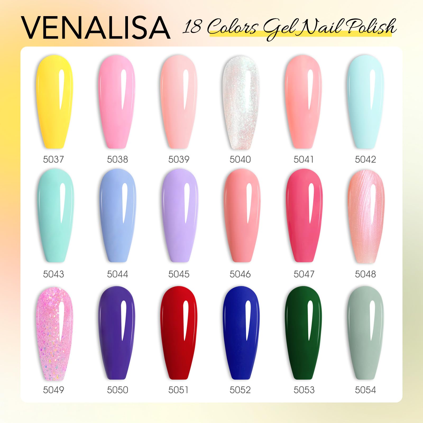 VENALISA V3 22-Piece Gel Nail Polish Set — 18 Colors + Base & Top Coats for At-Home Salon Quality