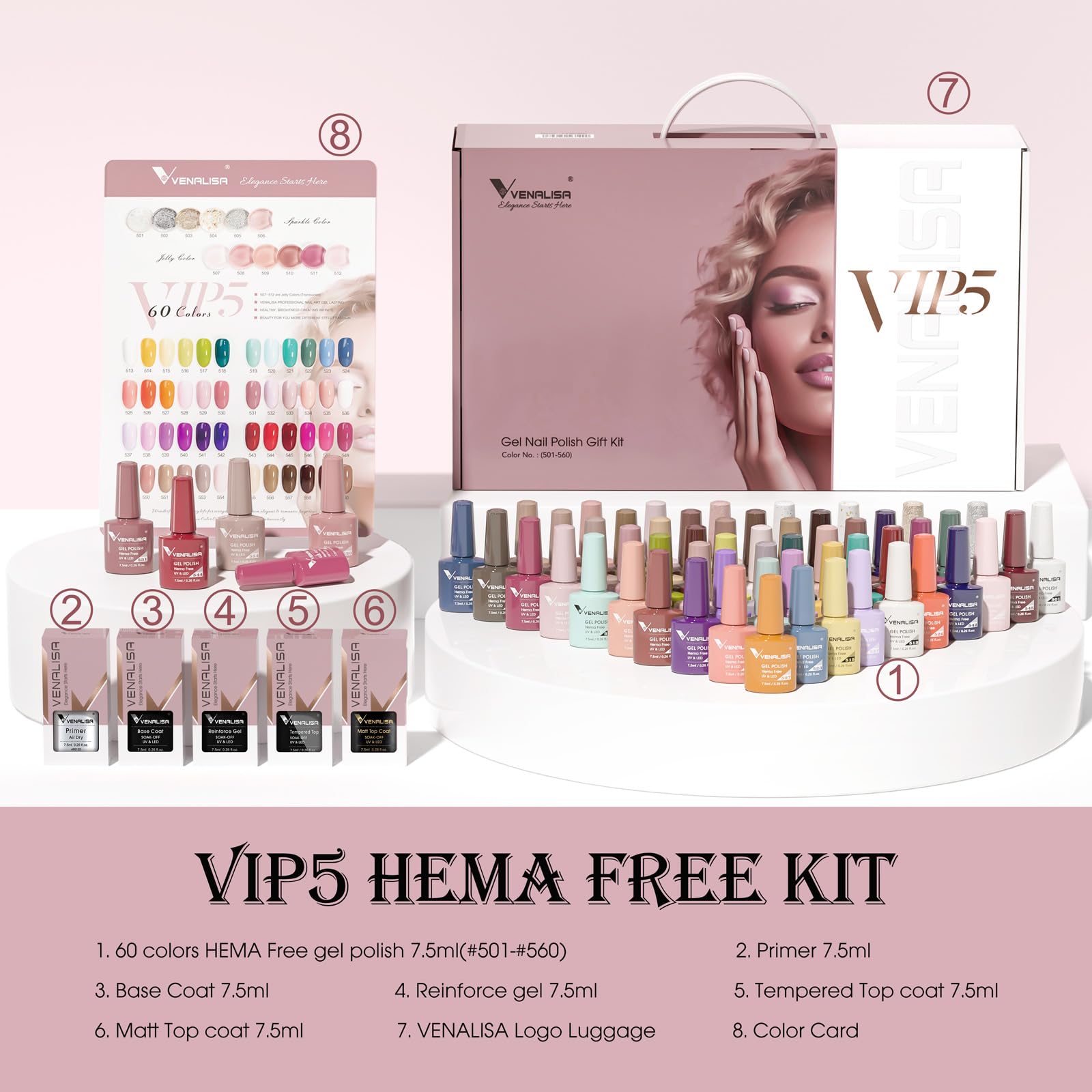 VENALISA VIP5 60-Color Gel Nail Polish Set with Base & Top Coats – Salon-Quality at Home