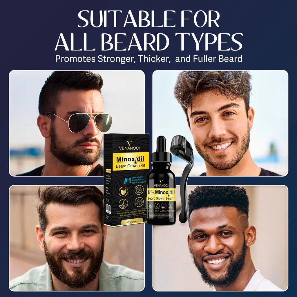 Venanoci 5% Minoxidil Beard Growth Kit with Biotin & Rosemary – Thicker, Fuller Beard