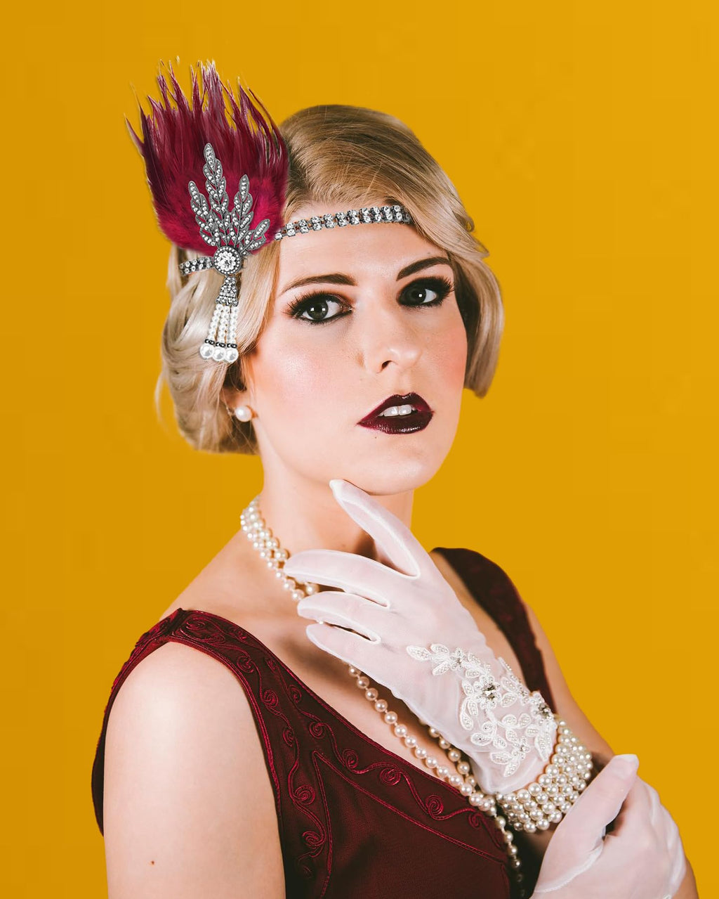 VENOFEN 1920s Flapper Headband – Red Feather Gatsby Style for Women