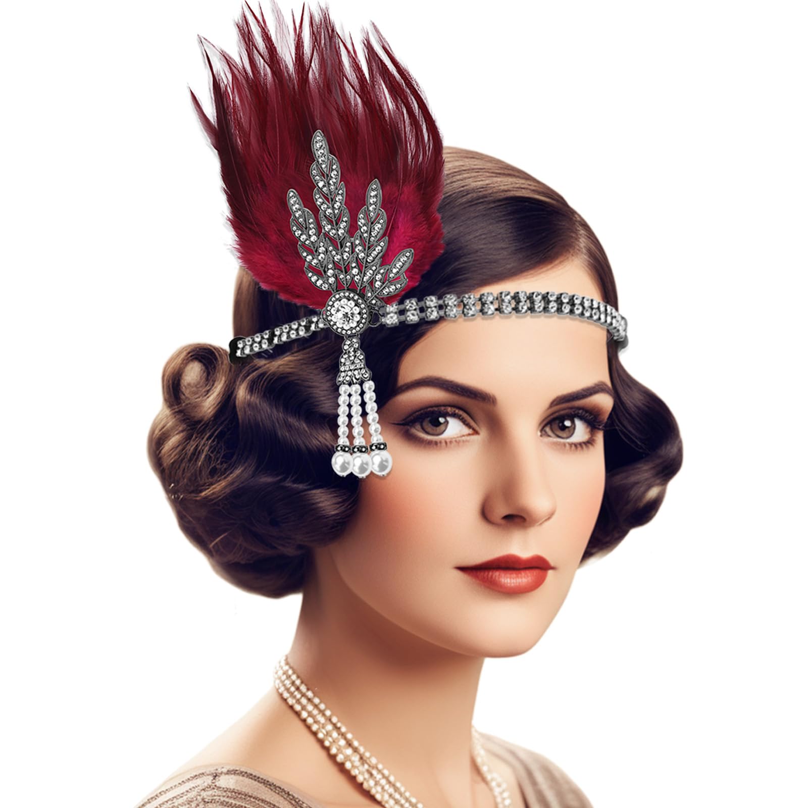 VENOFEN 1920s Flapper Headband – Red Feather Gatsby Style for Women
