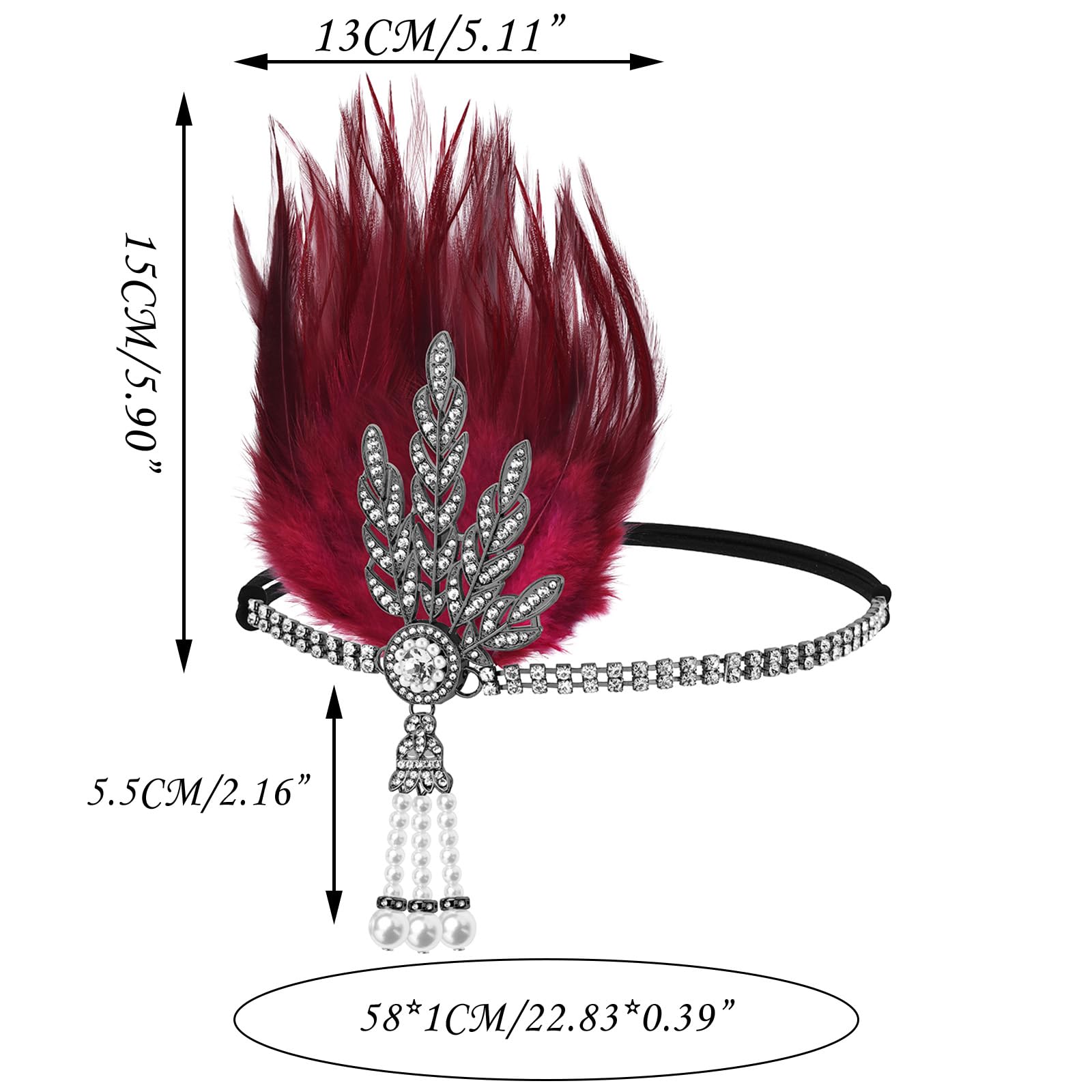 VENOFEN 1920s Flapper Headband – Red Feather Gatsby Style for Women