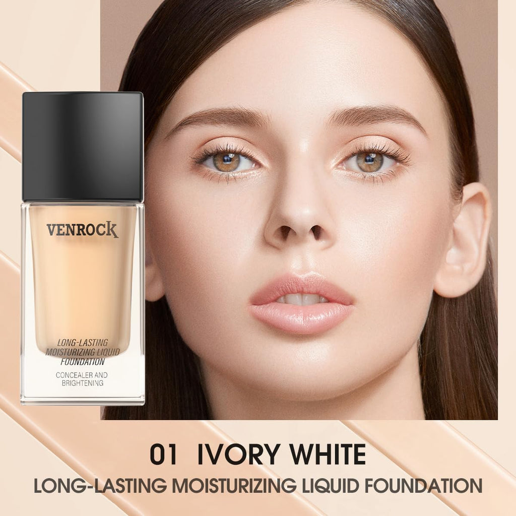 Venrock 24HR Moisturizing Foundation – Ivory White, 30ml | Waterproof & Buildable Coverage