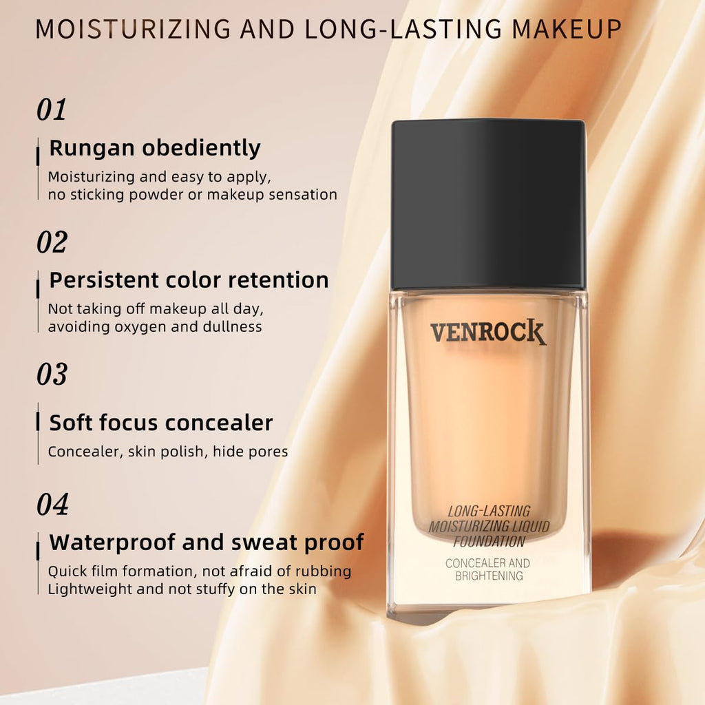 Venrock 24HR Moisturizing Foundation – Ivory White, 30ml | Waterproof & Buildable Coverage