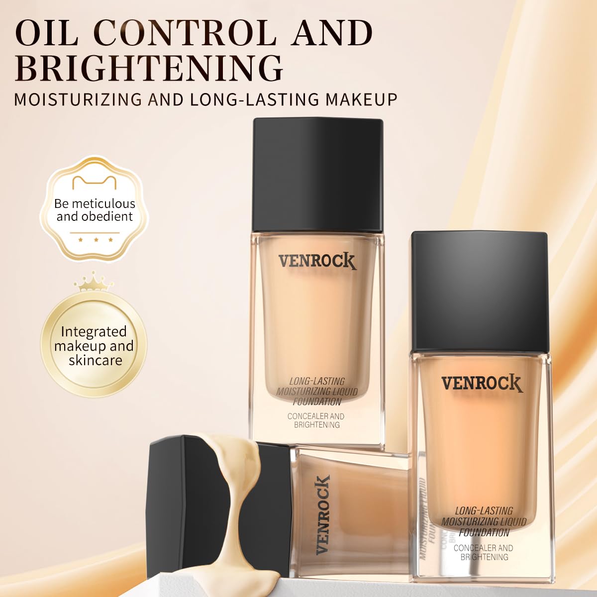 Venrock 24HR Long-Lasting Moisturizing Foundation – 02 Beige (30ml) | Waterproof & Buildable Coverage