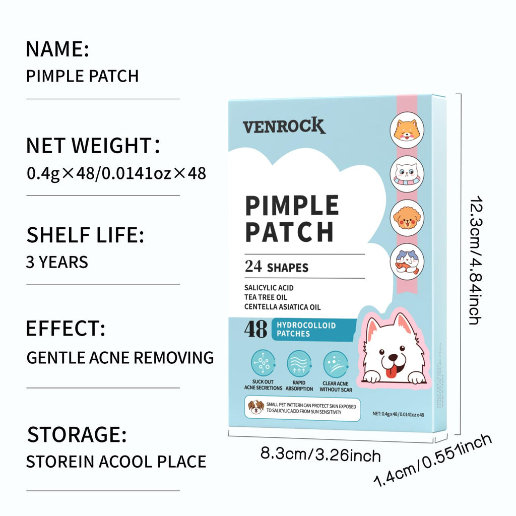 Venrock Pimple Patches — 48 Hydrocolloid Patches in 24 Cute Animal Shapes
