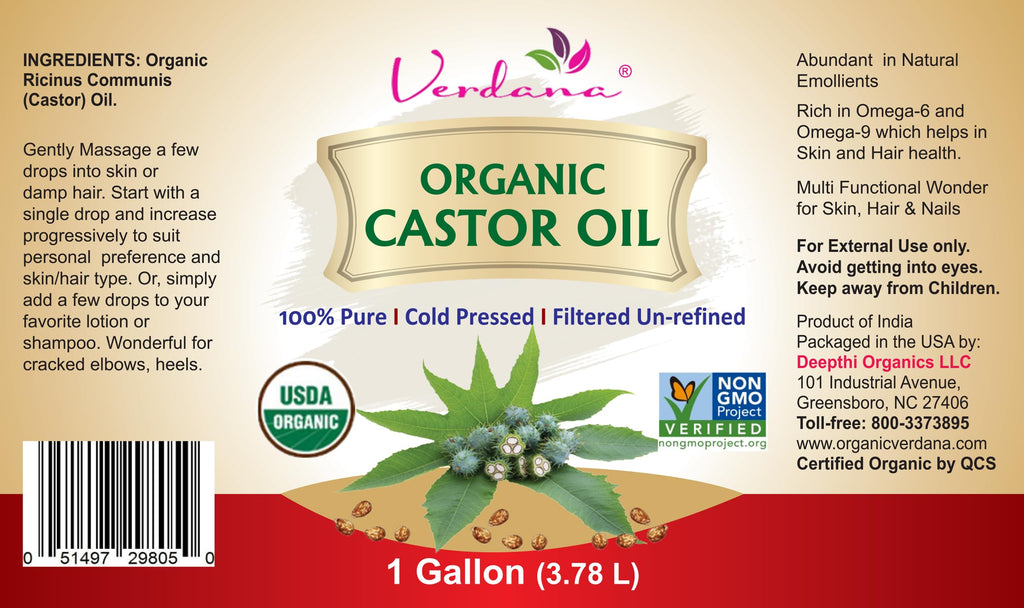 Verdana Organic Castor Oil — Cold-Pressed Bulk 1 Gallon, Professional Grade