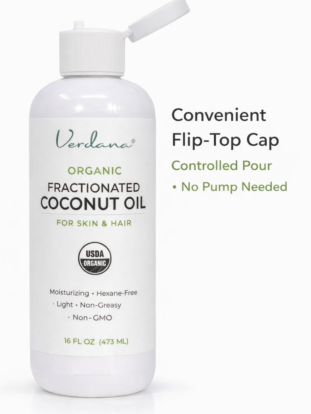 Verdana Organic Fractionated Coconut Oil – Lightweight Carrier for Skin & Hair – USDA Organic, Unscented