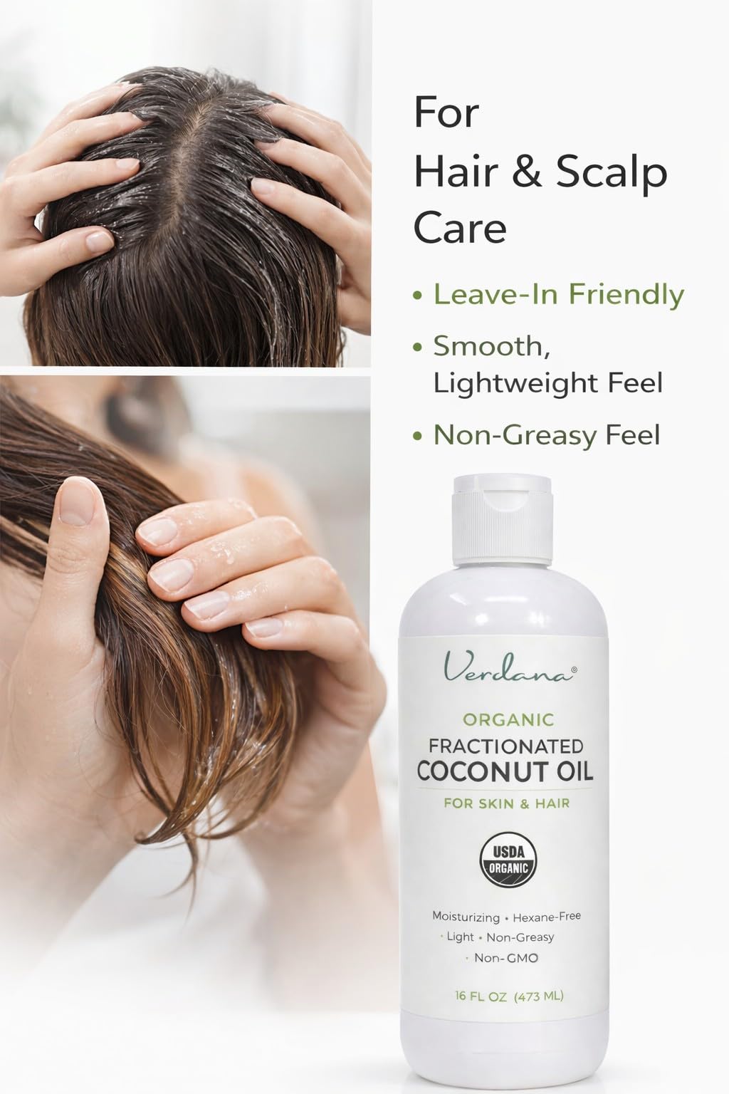 Verdana Organic Fractionated Coconut Oil – Lightweight Carrier for Skin & Hair – USDA Organic, Unscented