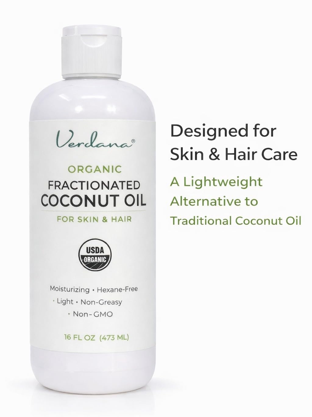 Verdana Organic Fractionated Coconut Oil – Lightweight Carrier for Skin & Hair – USDA Organic, Unscented