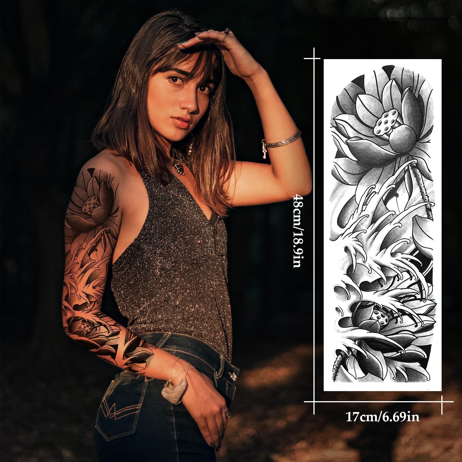VERKSTAD 12 Sheets Large Full Arm Temporary Tattoos – Waterproof Realistic Flower, Dragon & Tiger