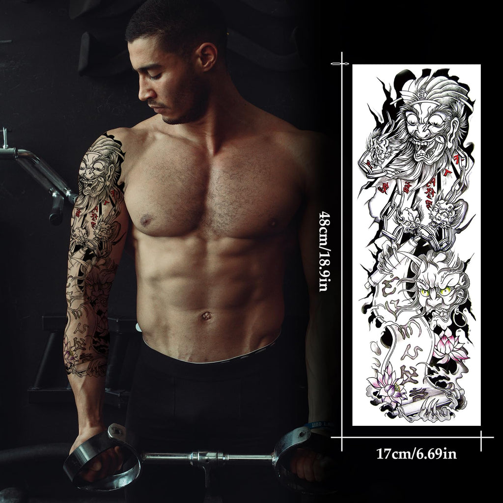 VERKSTAD 12 Sheets Large Full Arm Temporary Tattoos – Waterproof Realistic Flower, Dragon & Tiger