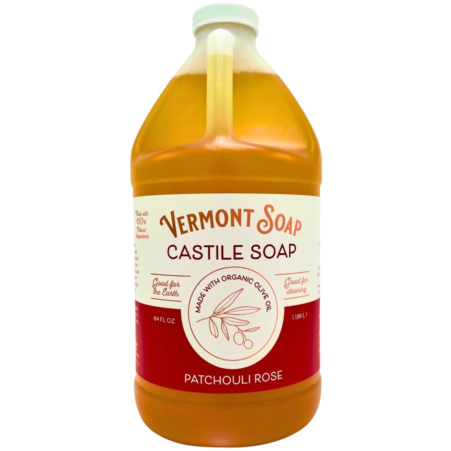 Vermont Castile Soap Patchouli Rose | Gentle Liquid Soap for Sensitive Skin, Body Wash & Oily Hair – 64 oz