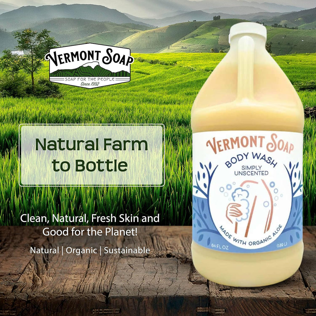 VERMONT SOAP Body Wash – Simply Unscented, 64 oz, USDA Organic, Moisturizing & Gentle