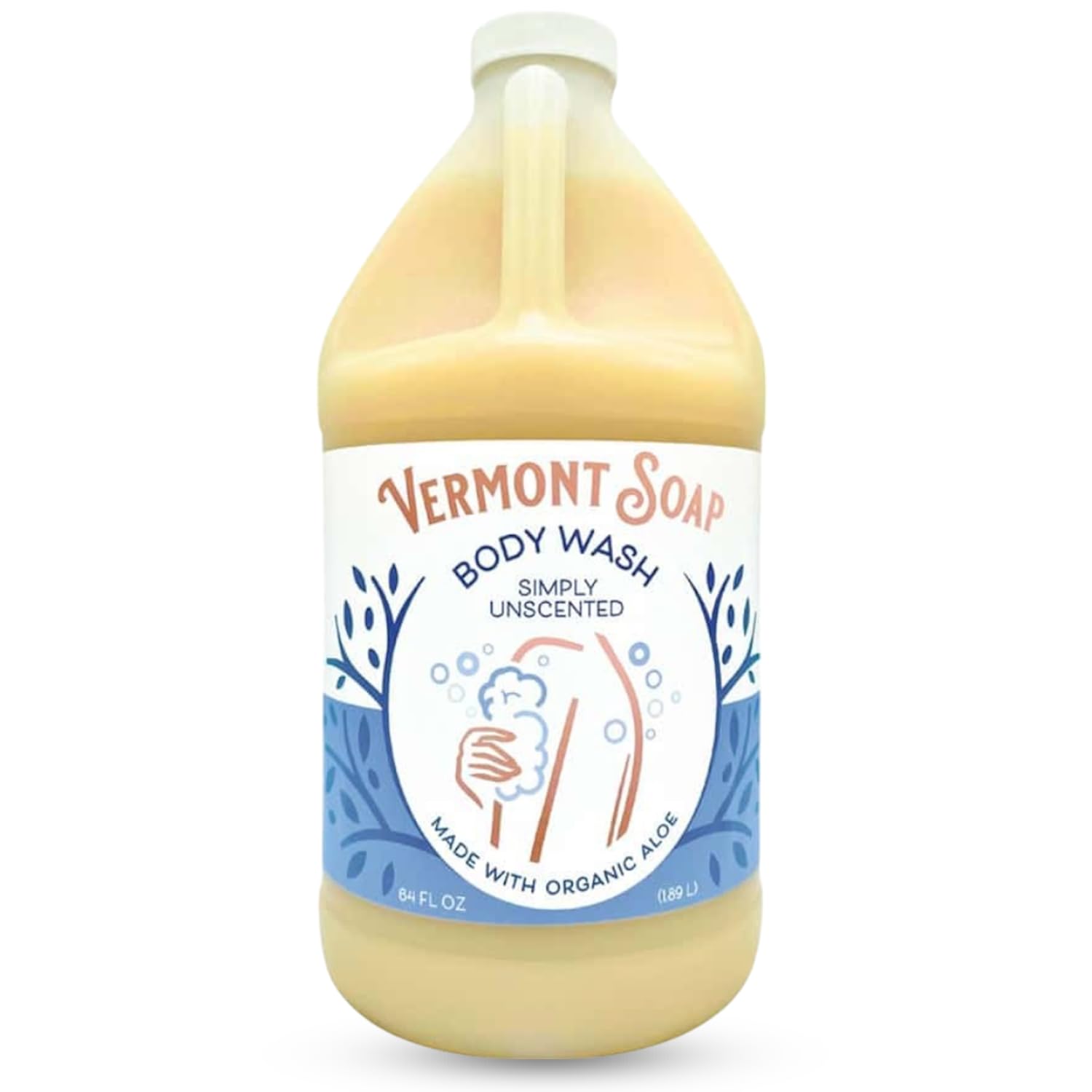 VERMONT SOAP Body Wash – Simply Unscented, 64 oz, USDA Organic, Moisturizing & Gentle