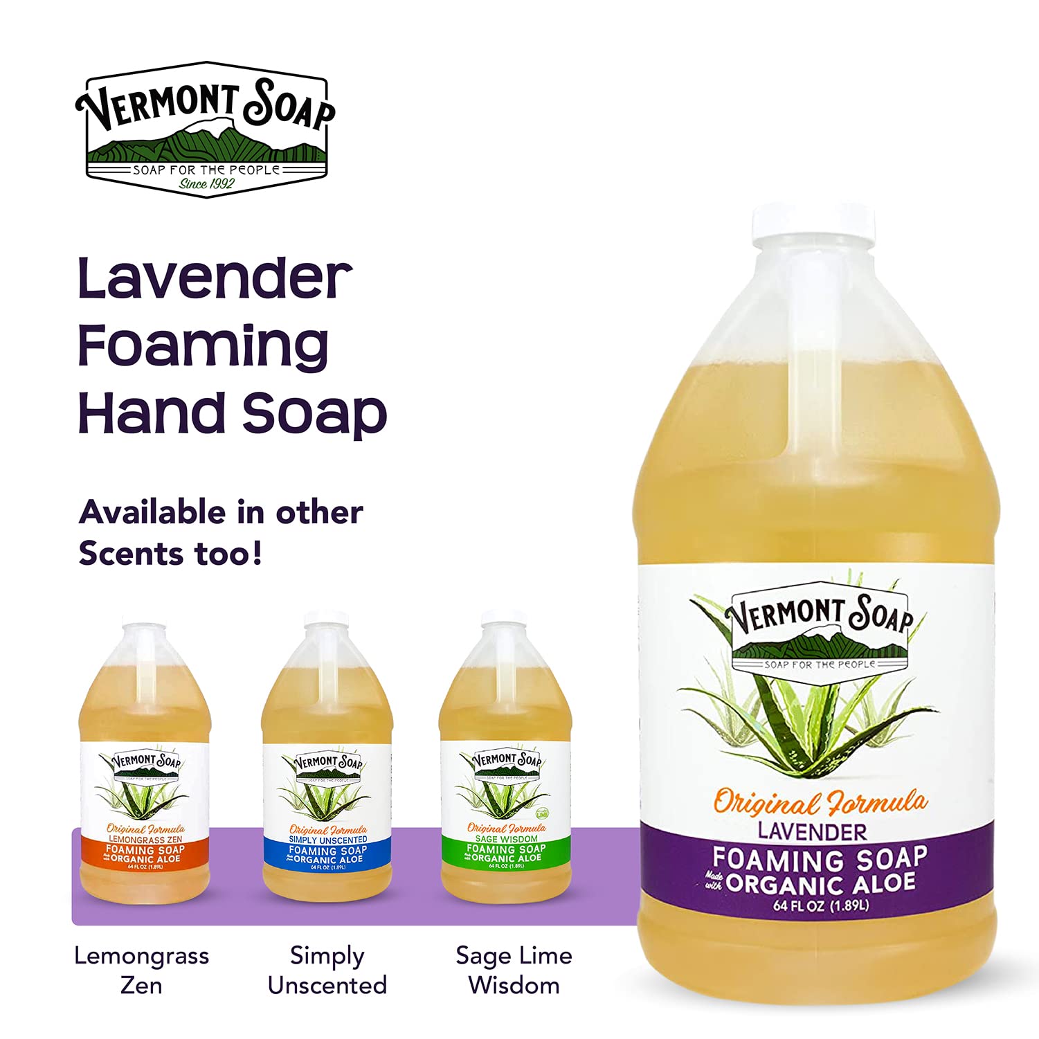 VERMONT SOAP Organic Lavender Foaming Hand Soap – Fragrance-Free, Moisturizing 64 oz