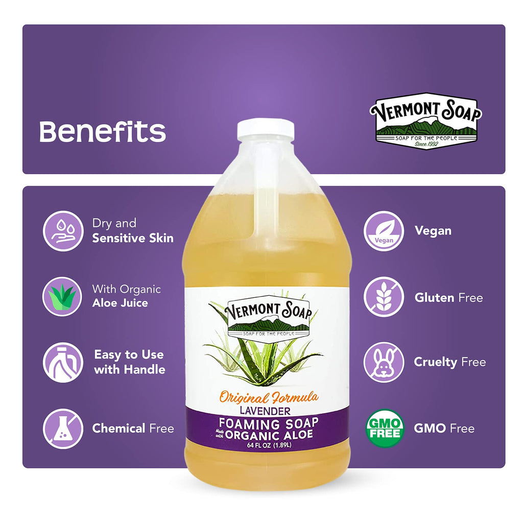 VERMONT SOAP Organic Lavender Foaming Hand Soap – Fragrance-Free, Moisturizing 64 oz