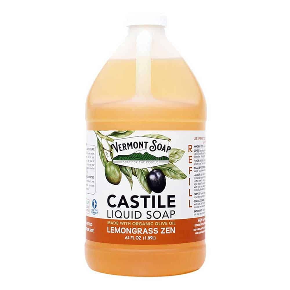 Vermont Castile Lemongrass Zen Soap – Gentle Liquid Soap for Sensitive Skin, Body Wash & Oily Hair Shampoo (64 oz)