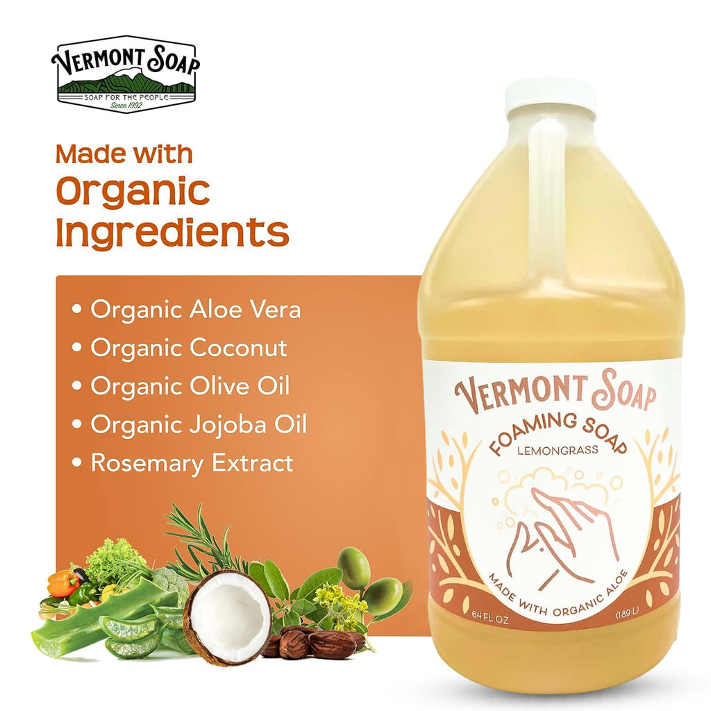 VERMONT SOAP Lemongrass Zen Foaming Hand Soap – Fragrance-Free, Moisturizing, 64 oz