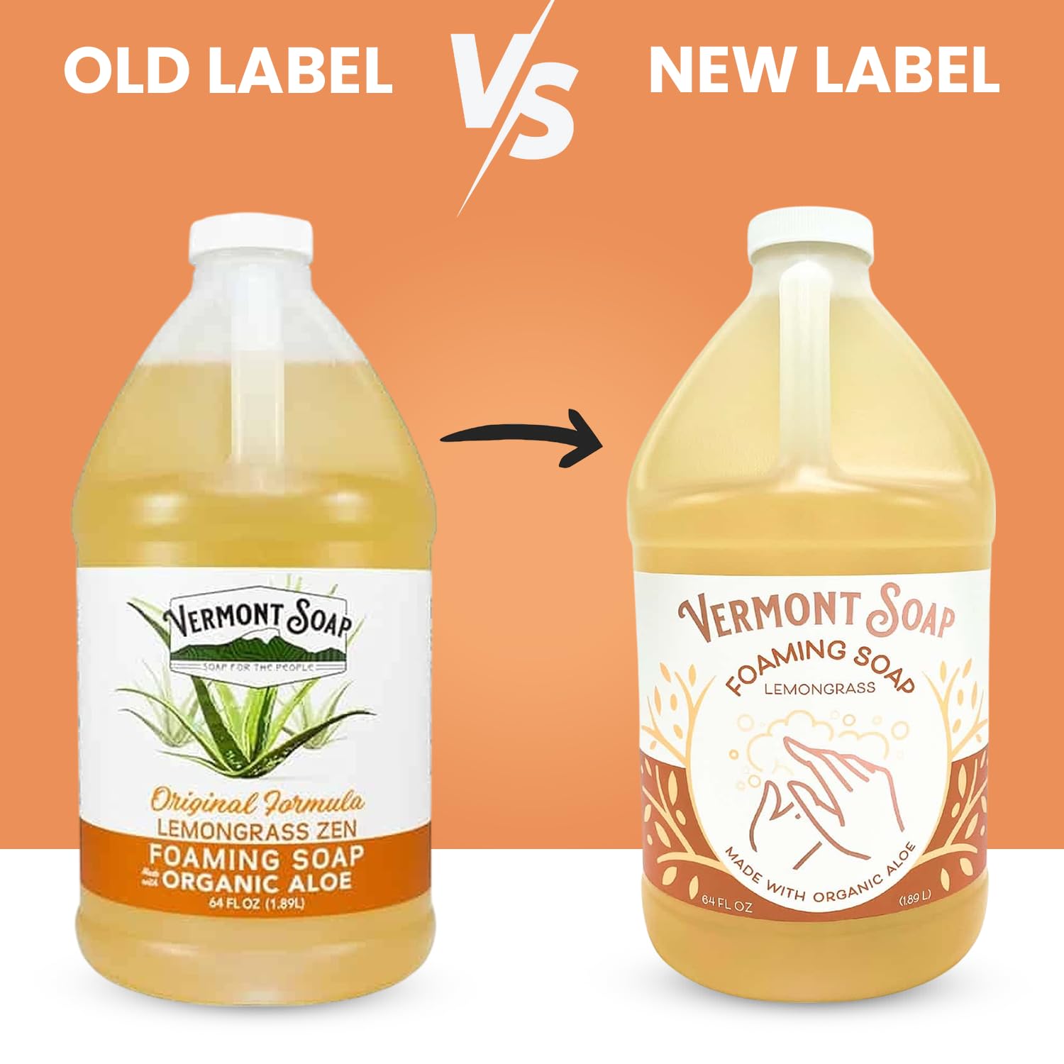 VERMONT SOAP Lemongrass Zen Foaming Hand Soap – Fragrance-Free, Moisturizing, 64 oz