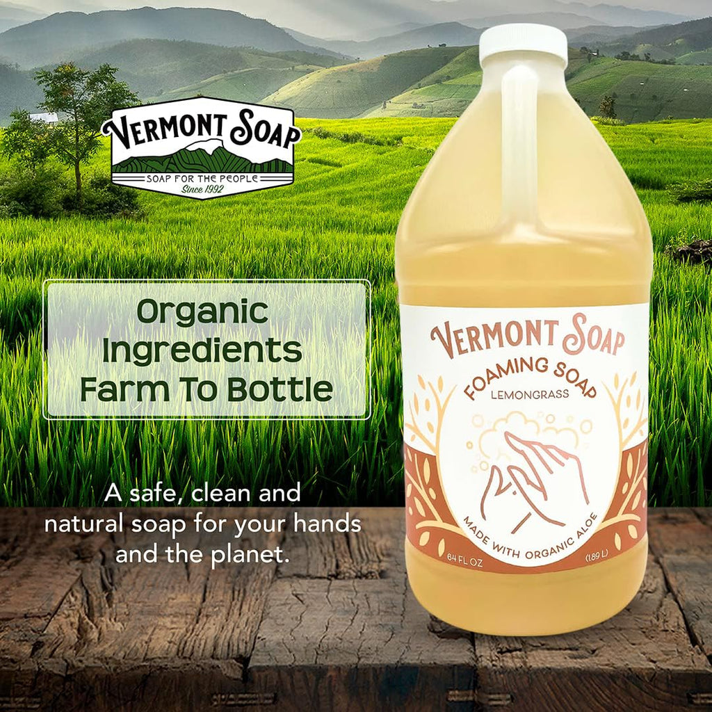 VERMONT SOAP Lemongrass Zen Foaming Hand Soap – Fragrance-Free, Moisturizing, 64 oz