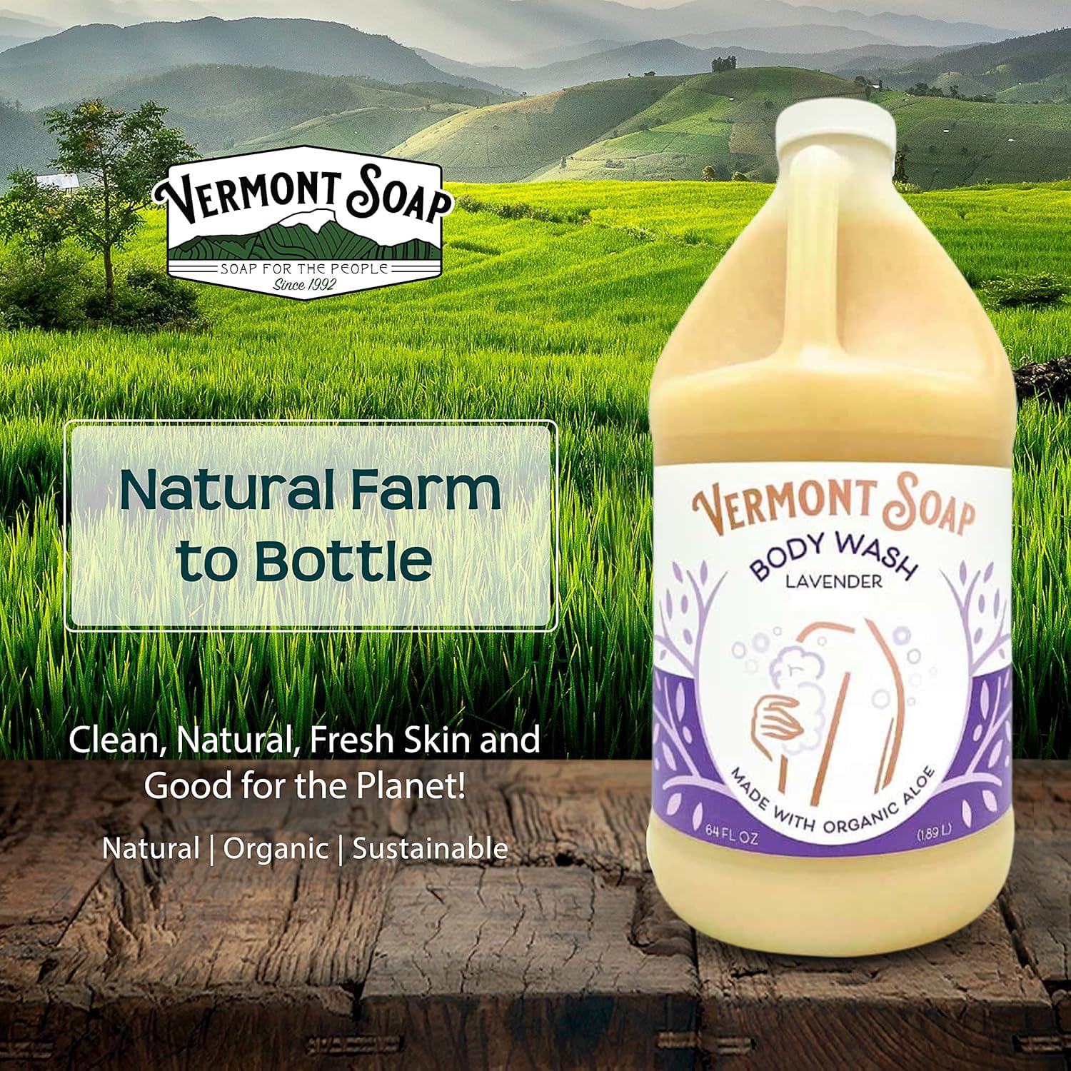 VERMONT SOAP Natural Body Wash with Shea Butter – Unscented, 64 oz