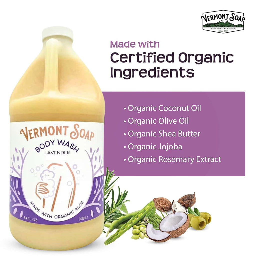 VERMONT SOAP Natural Body Wash with Shea Butter – Unscented, 64 oz