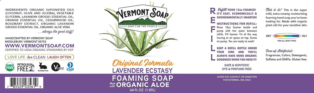 VERMONT SOAP Organic Lavender Foaming Hand Soap – Fragrance-Free, Moisturizing 64 oz