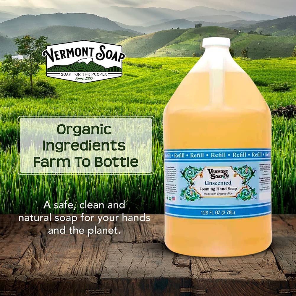 VERMONT SOAP Organics Foaming Hand Soap – Unscented, Ready-to-Use Gallon Refill