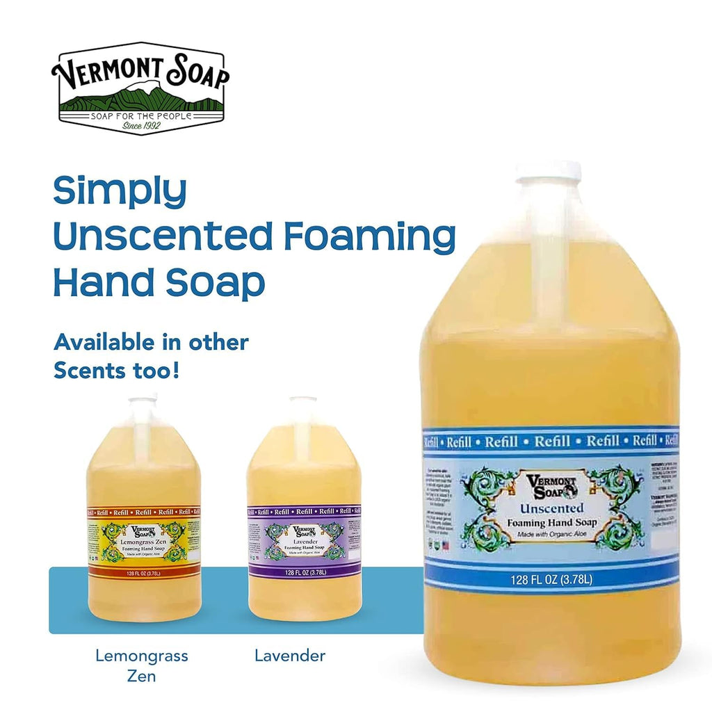 VERMONT SOAP Organics Foaming Hand Soap – Unscented, Ready-to-Use Gallon Refill