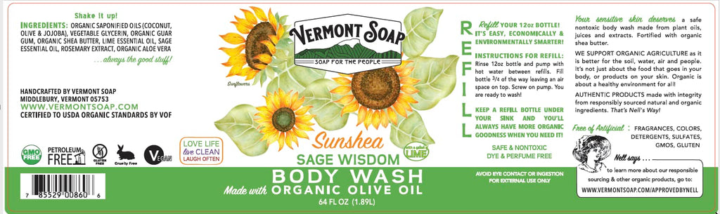 VERMONT SOAP Unscented Body Wash with Shea Butter – 64 oz, Fragrance Free