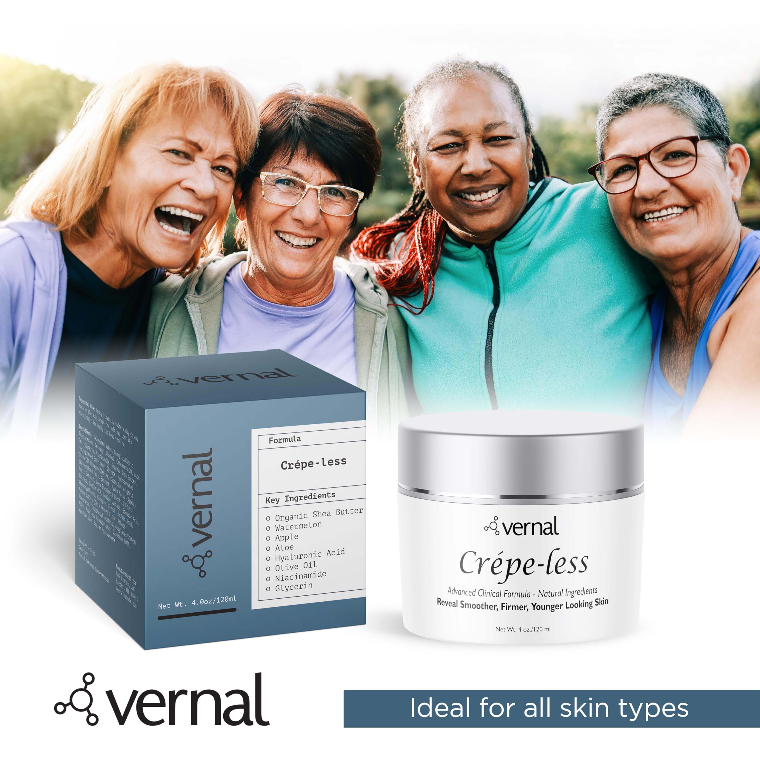 Vernal Crepe-less Cream – Organic Firming Cream for Crepey Skin (Arms, Neck & Hands) | Made in USA 4 oz