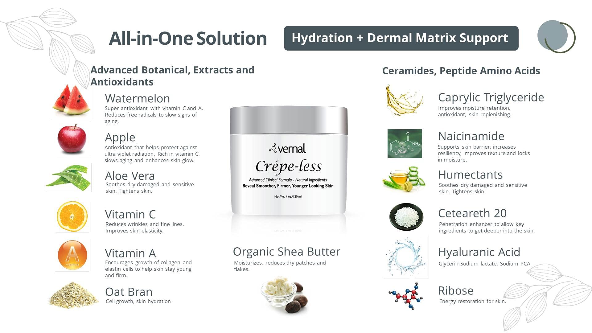Vernal Crepe-less Cream – Organic Firming Cream for Crepey Skin (Arms, Neck & Hands) | Made in USA 4 oz
