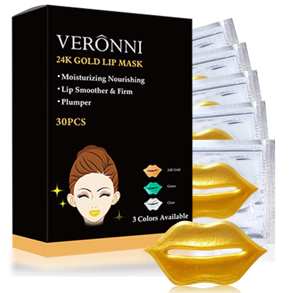 VERONNI 24K Golden Crystal Lip Masks – Hydrating Lip Plumper & Collagen Care (30 Pcs)