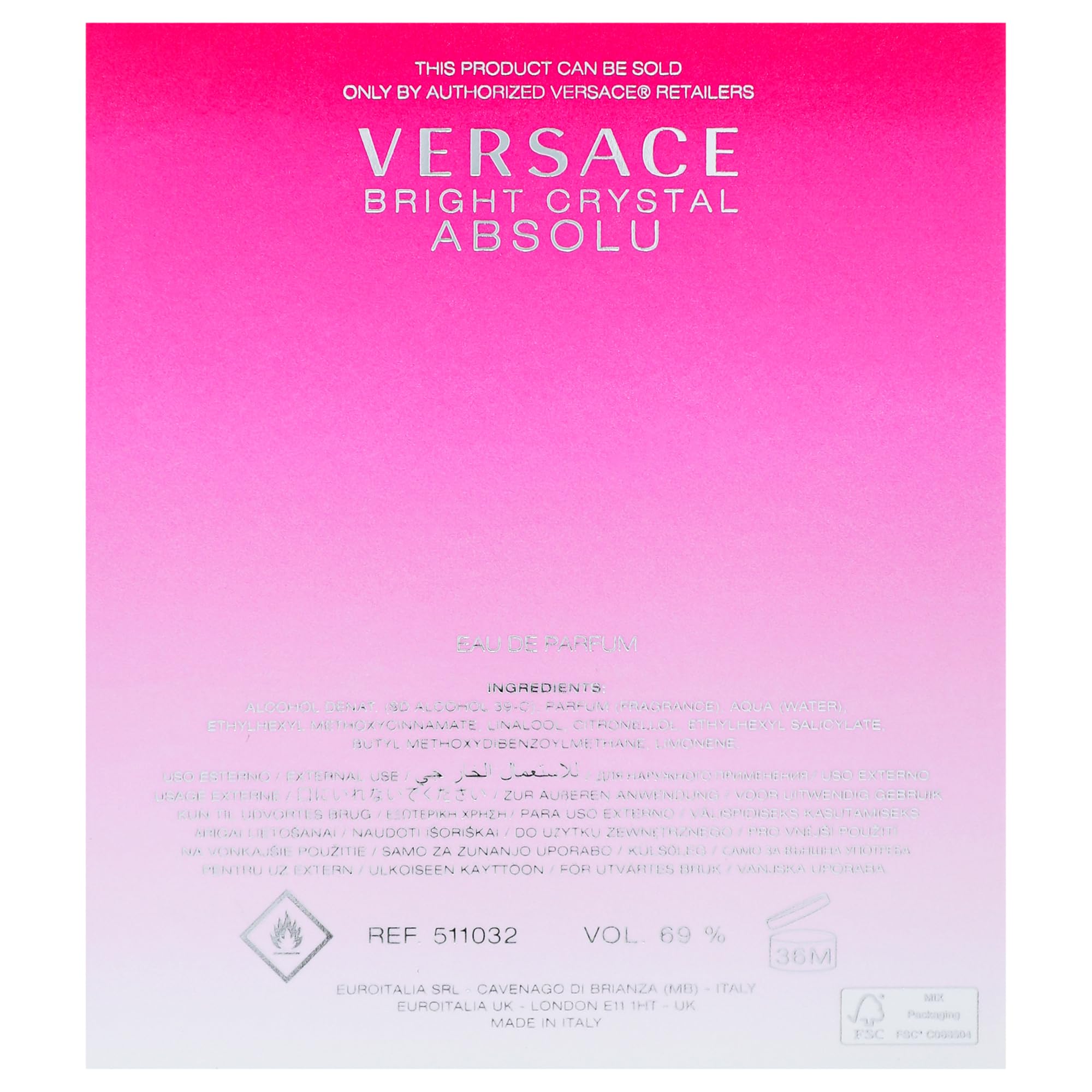 Versace Bright Crystal Absolu for Women – 3.0 oz Eau de Parfum Spray